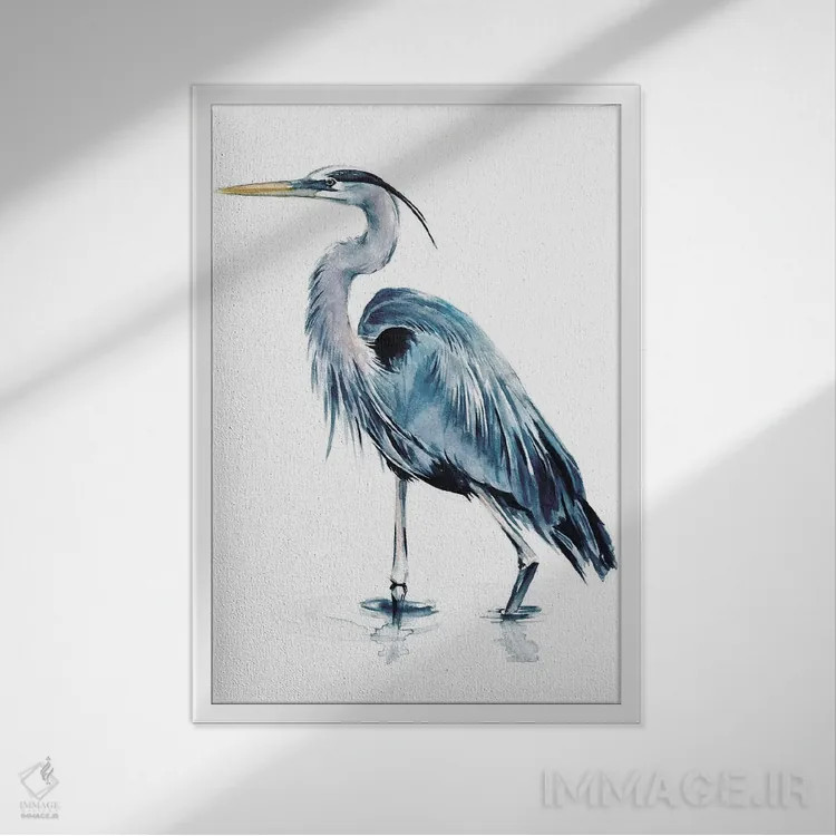 تابلو دکوراتیو هرون آبی ۲ اثر جنیفر پکستون پارکر - نمای قابدار سفید