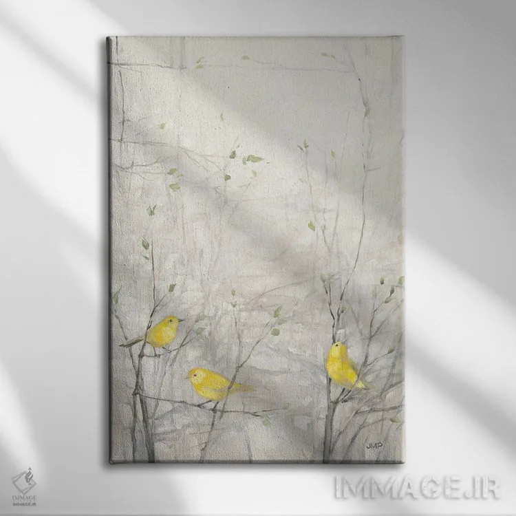 تابلو دکوراتیو پرندگان روی درخت ۱ اثر جولیا پورینتون - نمای روبهرو روی دیوار