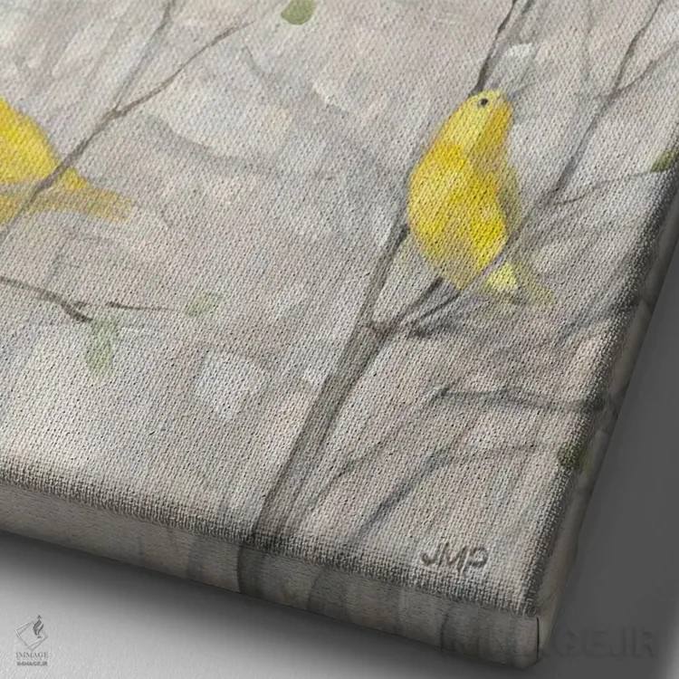 تابلو دکوراتیو پرندگان روی درخت ۱ اثر جولیا پورینتون - نمای نزدیک بافت بوم