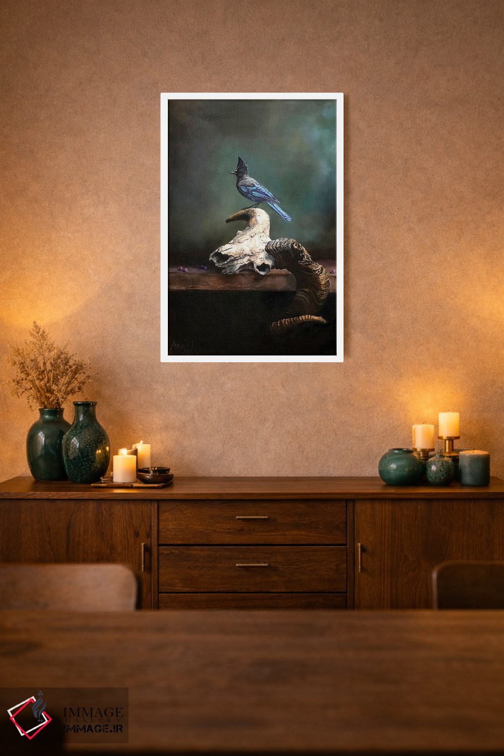 تابلو دکوراتیو Saskatoon Berries, And Steller's Jay,جمجمه قوچ، دانه های ساسکا… اثر یان پرلی - D1W