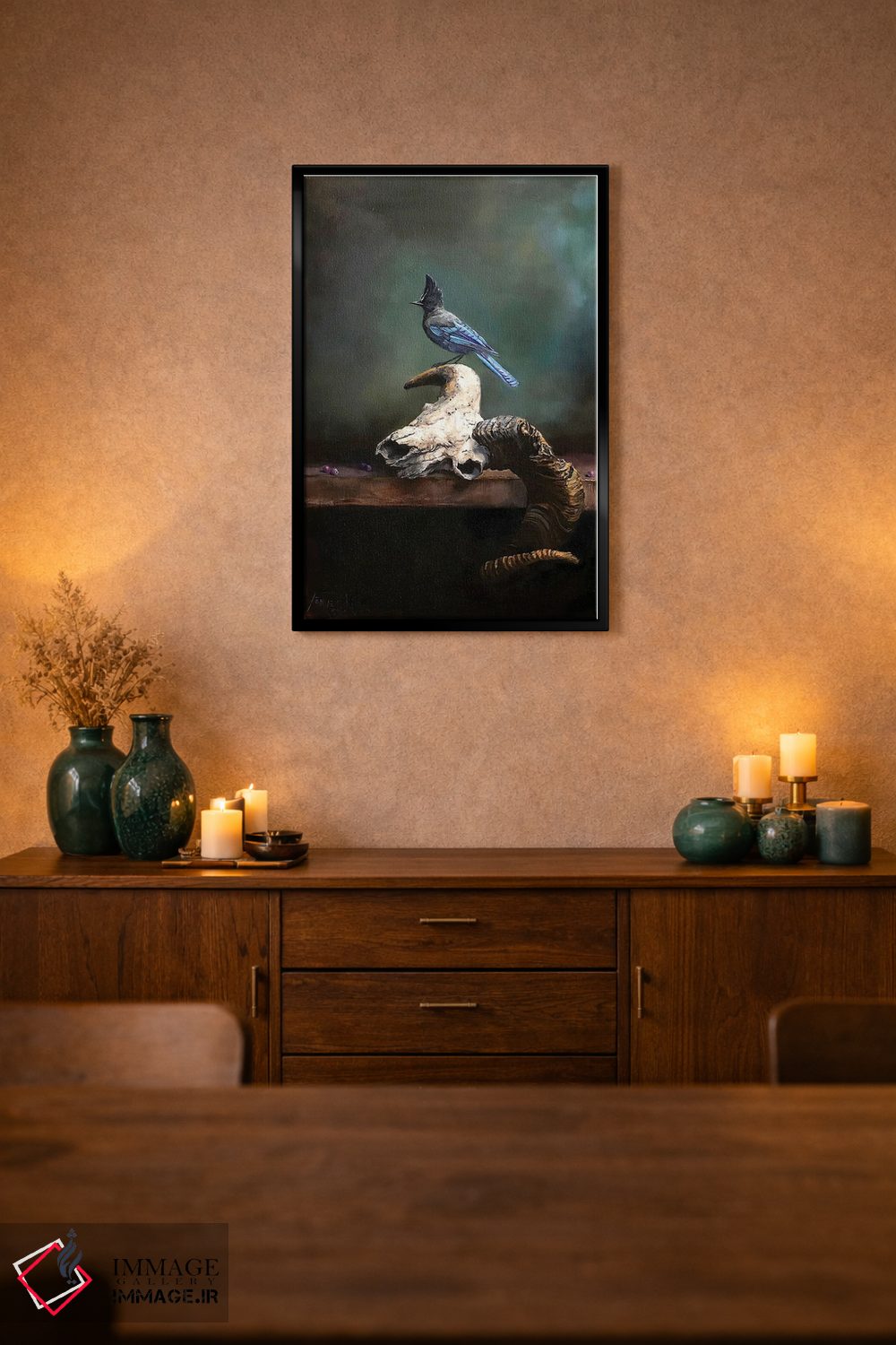 تابلو دکوراتیو Saskatoon Berries, And Steller's Jay,جمجمه قوچ، دانه های ساسکا… اثر یان پرلی - D2B