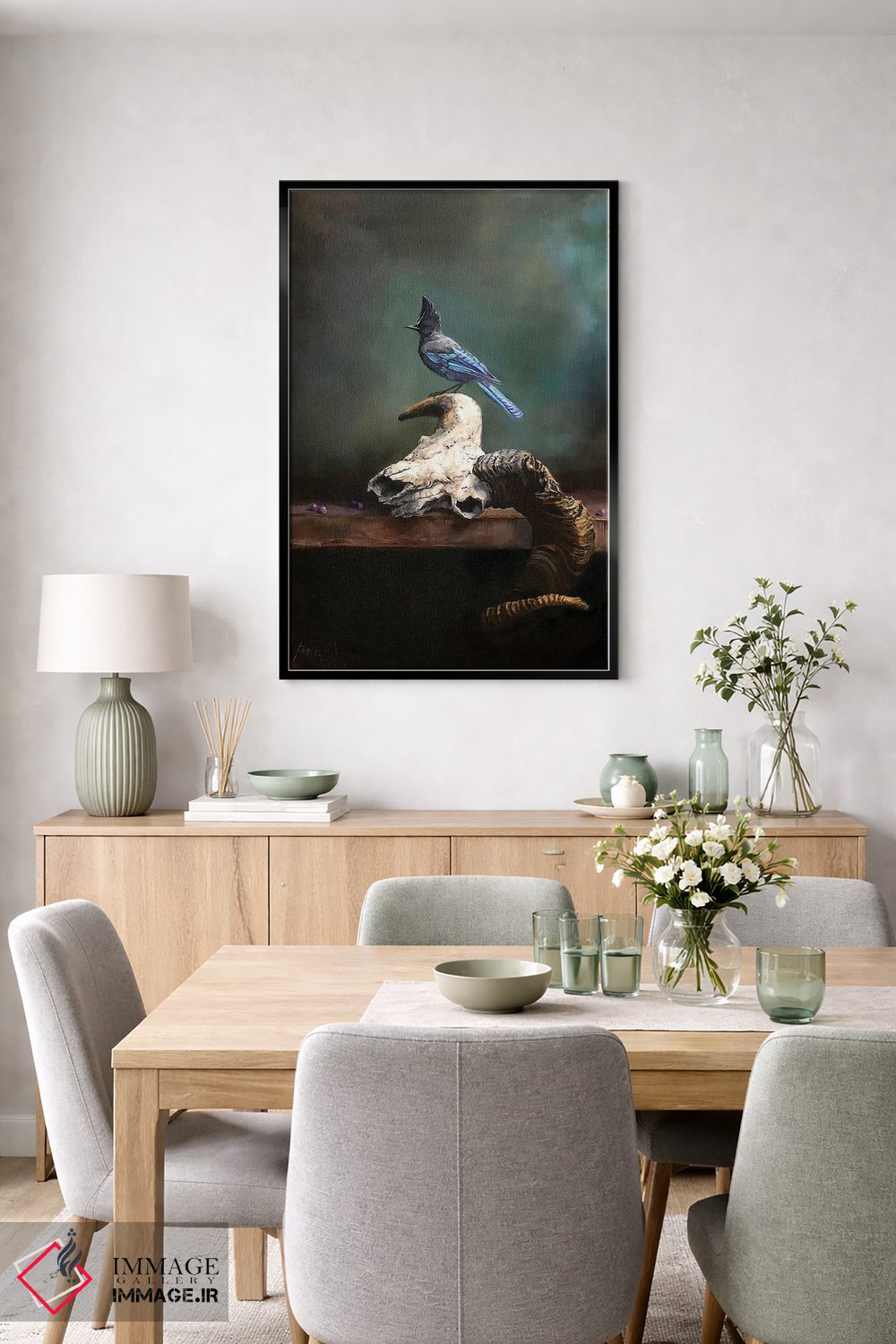 تابلو دکوراتیو Saskatoon Berries, And Steller's Jay,جمجمه قوچ، دانه های ساسکا… اثر یان پرلی - D6B