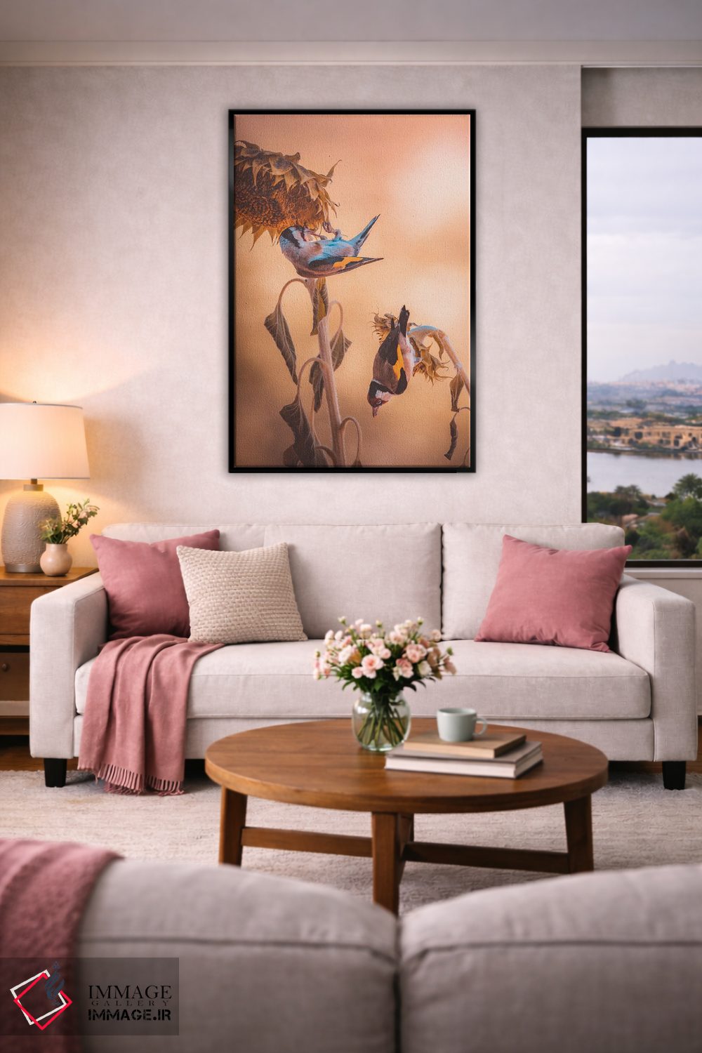 تابلو دکوراتیو سهره ها در حال خوردن بر روی گل های آفتابگردان اثر جفرسون کاستلاری - D4B