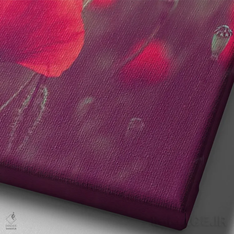 تابلو دکوراتیو شقایق در مزرعه شقایق ها اثر جفرسون کاستلاری - نمای نزدیک بافت بوم