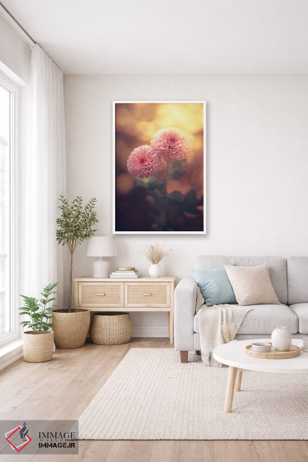 تابلو دکوراتیو یک جفت دالیای کوچک صورتی اثر جفرسون کاستلاری - D2W