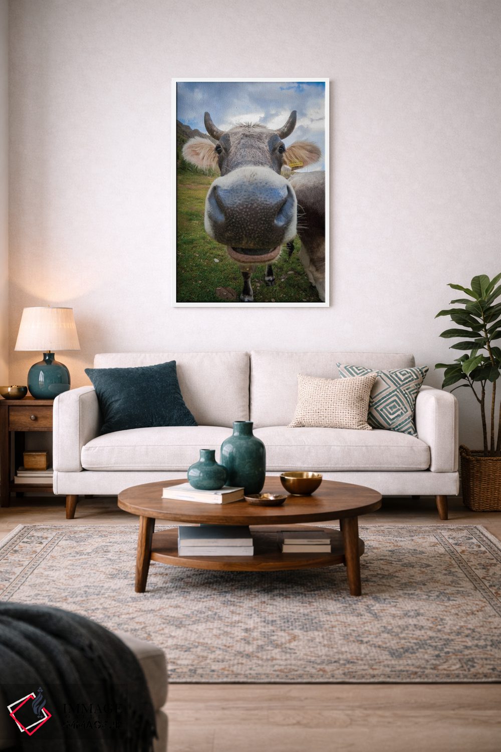 تابلو دکوراتیو نمای نزدیک چشم ماهی از یک گاو با حالت بامزه اثر جفرسون کاستلاری - D3W