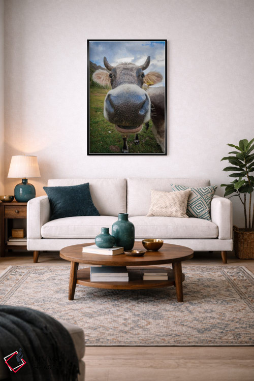 تابلو دکوراتیو نمای نزدیک چشم ماهی از یک گاو با حالت بامزه اثر جفرسون کاستلاری - D5B