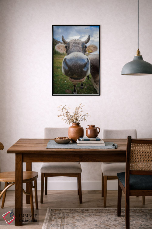 تابلو دکوراتیو نمای نزدیک چشم ماهی از یک گاو با حالت بامزه اثر جفرسون کاستلاری - D6B