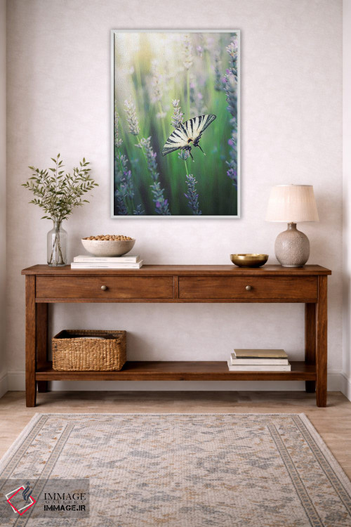 تابلو دکوراتیو پروانه زیبای ایفیکلیدس پودالریوس روی گل های اسطوخودوس اثر جفرسون کاستلاری - D4W
