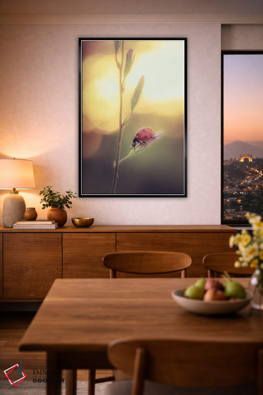 تابلو دکوراتیو کفشدوزک قرمز روی گل ناقوسک اثر جفرسون کاستلاری - D2B