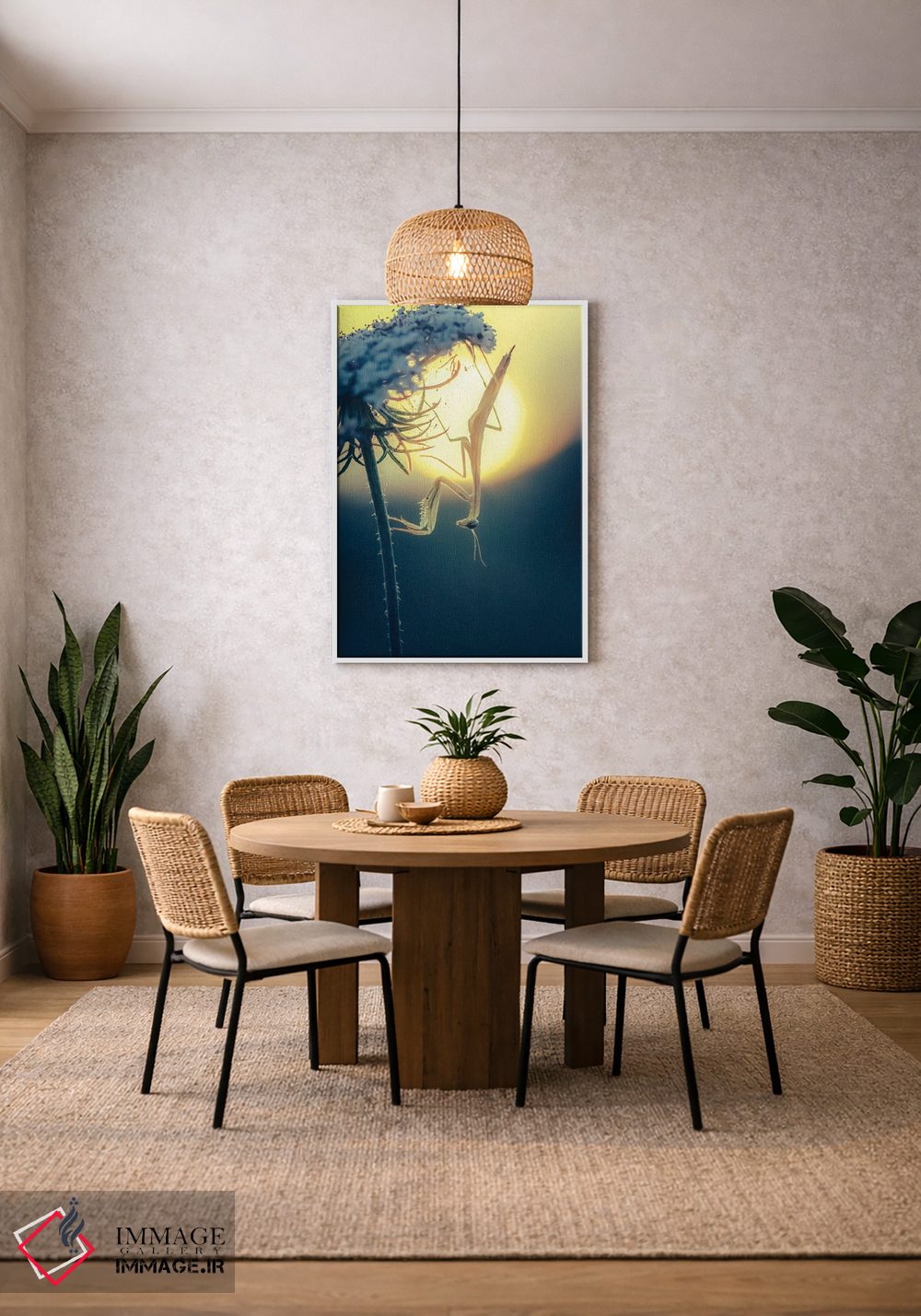 تابلو دکوراتیو آخوندک واژگون روی ساقه مقابل نور هنگام غروب اثر جفرسون کاستلاری - D2W