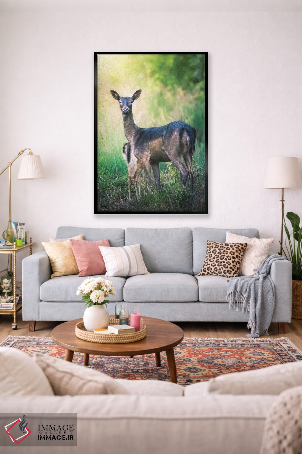 تابلو دکوراتیو آهو مادر در حال محافظت و پنهان کردن بچه اش اثر جفرسون کاستلاری - D2B
