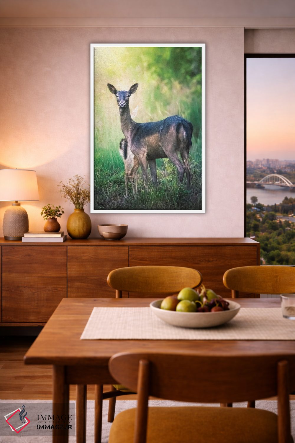 تابلو دکوراتیو آهو مادر در حال محافظت و پنهان کردن بچه اش اثر جفرسون کاستلاری - D6W