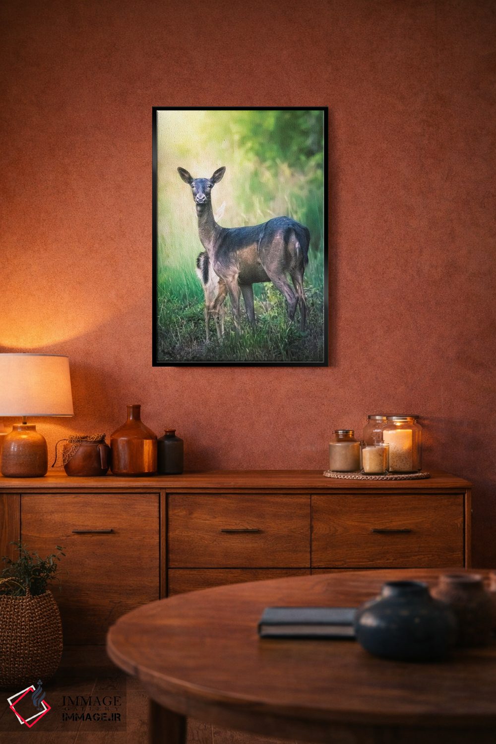 تابلو دکوراتیو آهو مادر در حال محافظت و پنهان کردن بچه اش اثر جفرسون کاستلاری - D5B