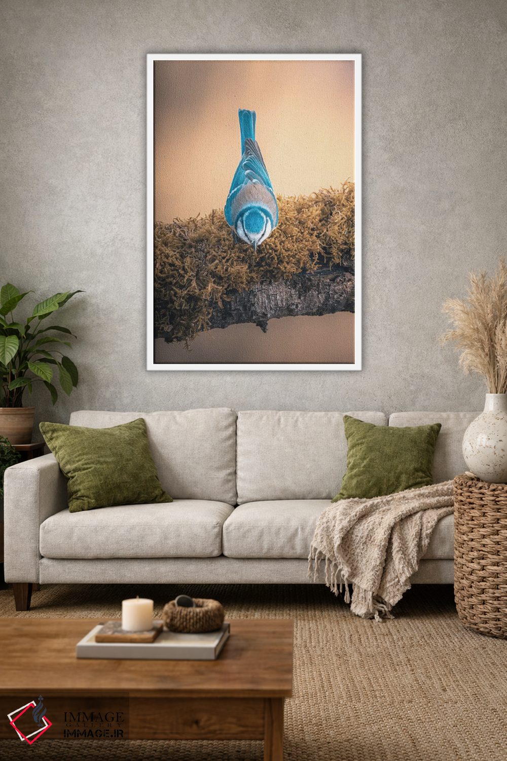 تابلو دکوراتیو دم آبی وارونه روی شاخه اثر جفرسون کاستلاری - D1W