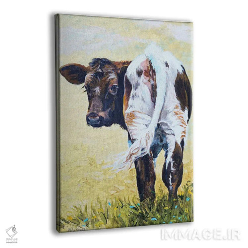 تابلو مدرن گوساله بر روی زمینه طلایی اثر جنیفر رداستریک - نمای پرسپکتیو محصول