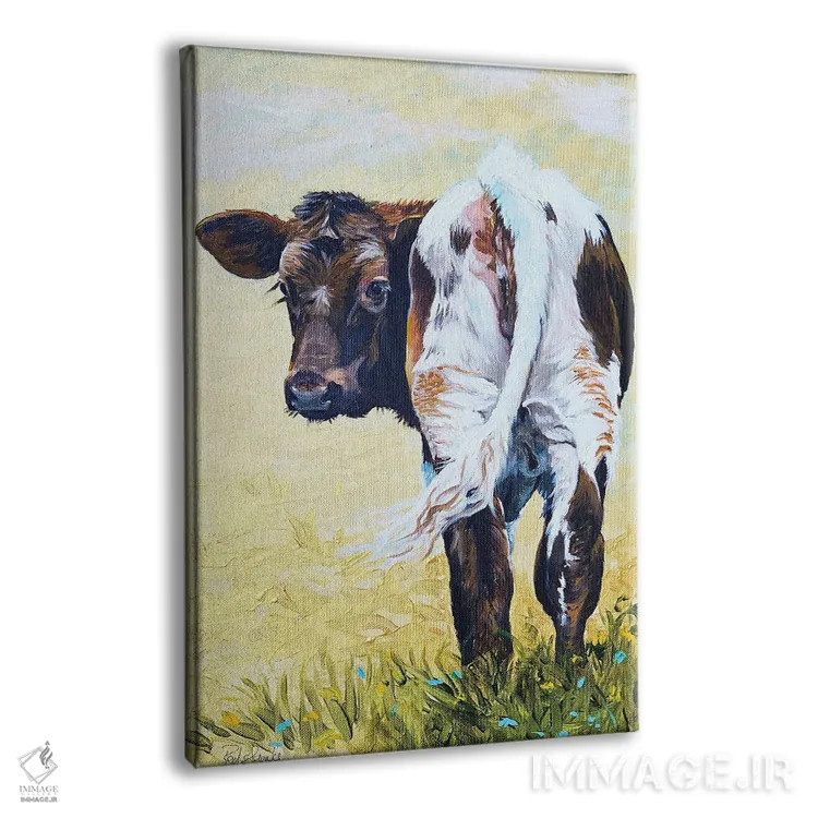 تابلو مدرن گوساله بر روی زمینه طلایی اثر جنیفر رداستریک - نمای پرسپکتیو محصول