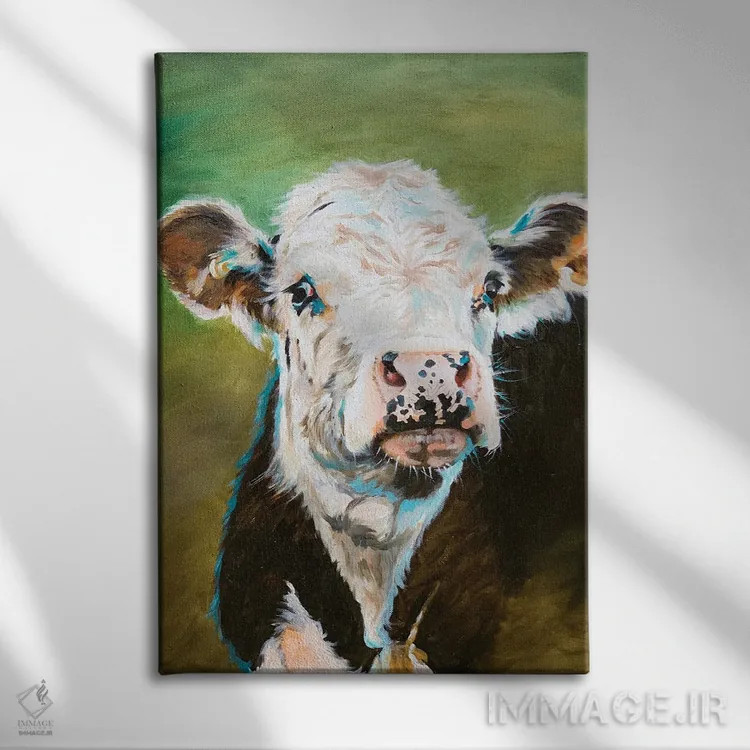 تابلو دکوراتیو پرتره گاو اثر جنیفر رداستریک - نمای روبهرو روی دیوار