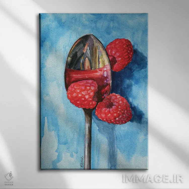 تابلو مدرن قاشق با تمشک اثر جنیفر رداستریک - نمای روبهرو روی دیوار