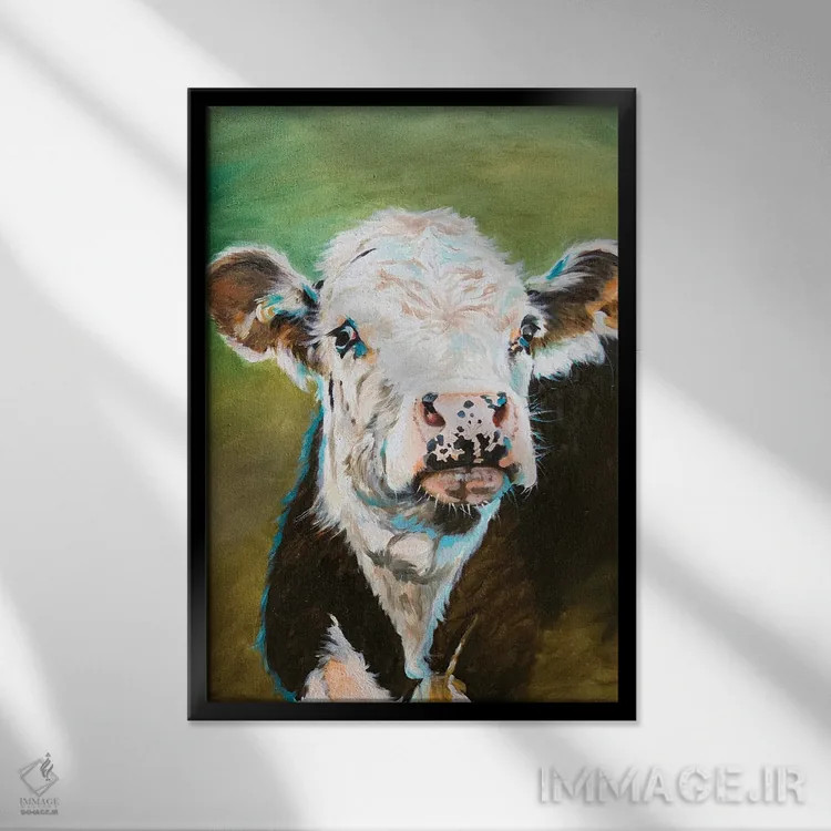 تابلو دکوراتیو پرتره گاو اثر جنیفر رداستریک - نمای قابدار مشکی