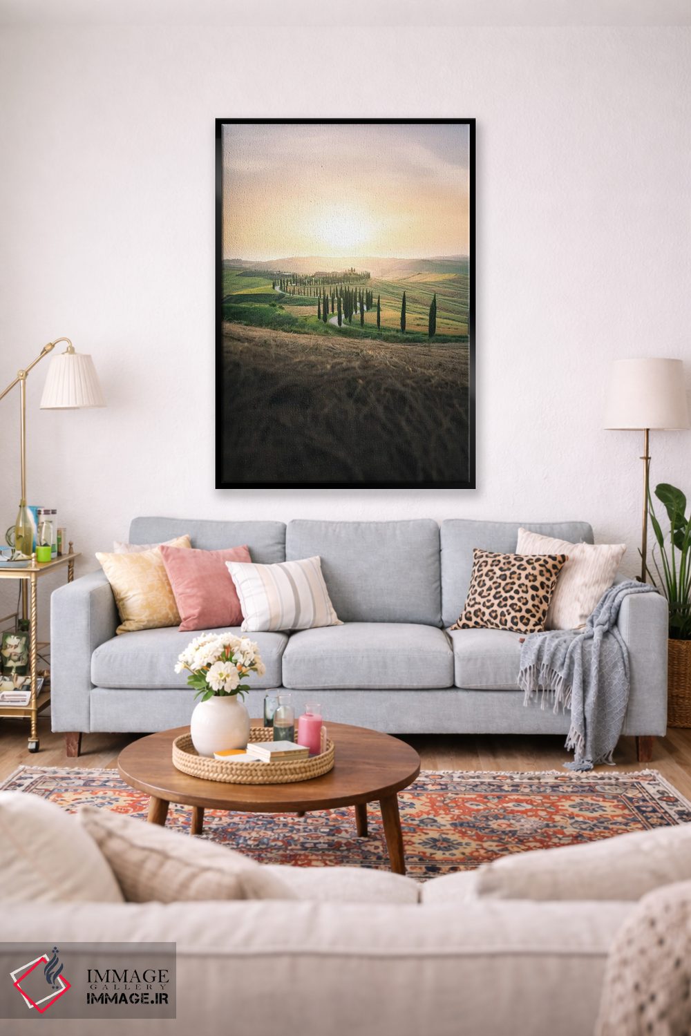 تابلو دکوراتیو منظره توسکانی با خیابان درختان سرو هنگام غروب اثر جفرسون کاستلاری - D1B