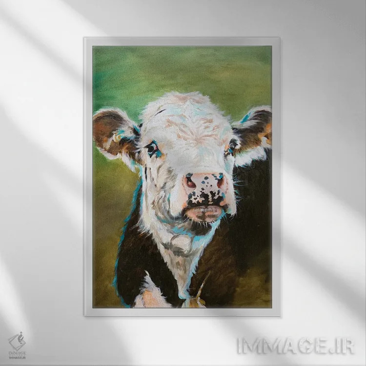 تابلو دکوراتیو پرتره گاو اثر جنیفر رداستریک - نمای قابدار سفید