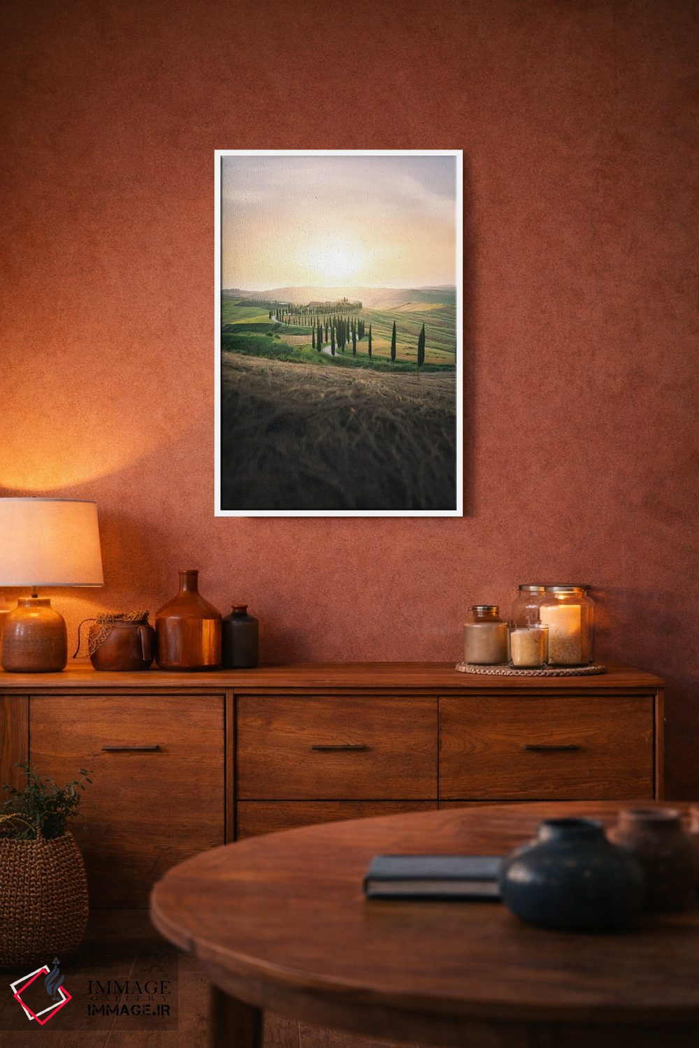 تابلو دکوراتیو منظره توسکانی با خیابان درختان سرو هنگام غروب اثر جفرسون کاستلاری - D3W