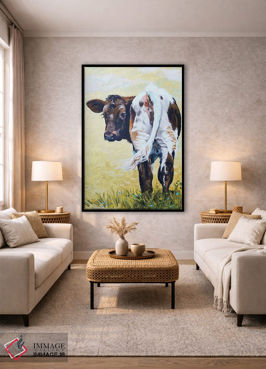 تابلو مدرن گوساله بر روی زمینه طلایی اثر جنیفر رداستریک - D1B