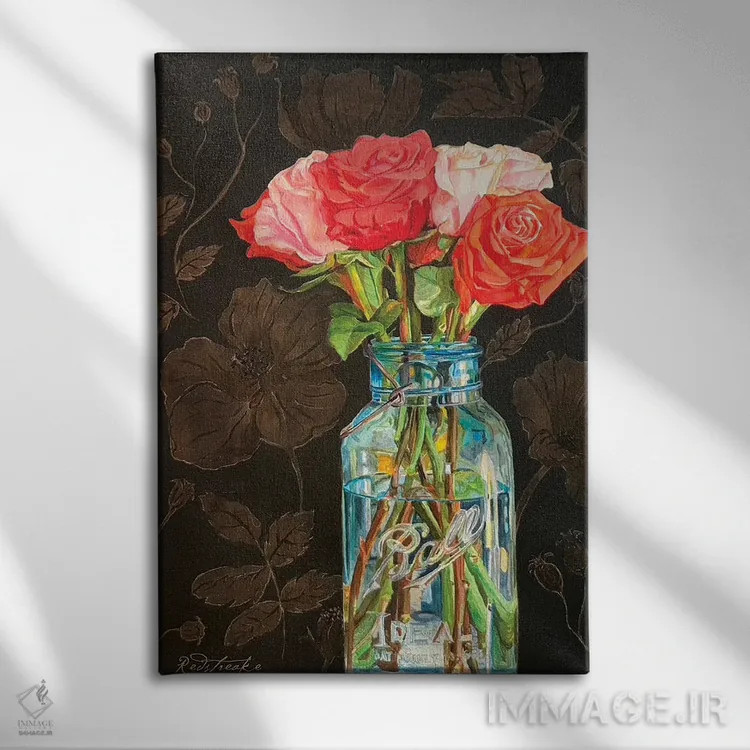 تابلو دکوراتیو گل رز در شیشه ی Ball اثر جنیفر رداستریک - نمای روبهرو روی دیوار