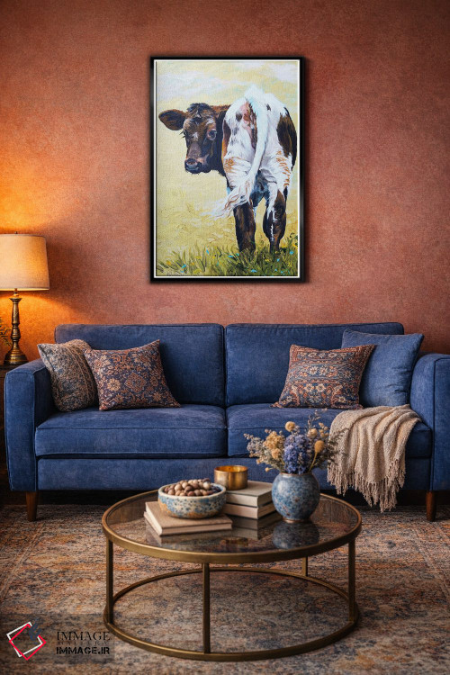 تابلو مدرن گوساله بر روی زمینه طلایی اثر جنیفر رداستریک - D4B