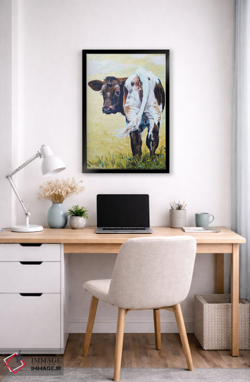 تابلو مدرن گوساله بر روی زمینه طلایی اثر جنیفر رداستریک - D6B