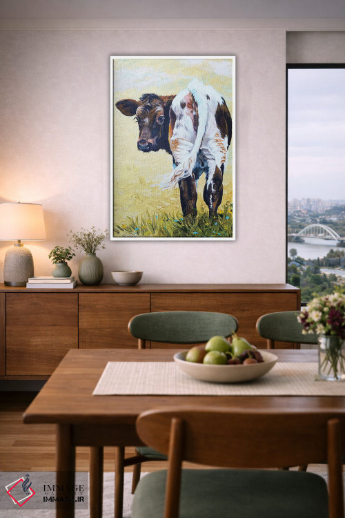 تابلو مدرن گوساله بر روی زمینه طلایی اثر جنیفر رداستریک - D5W