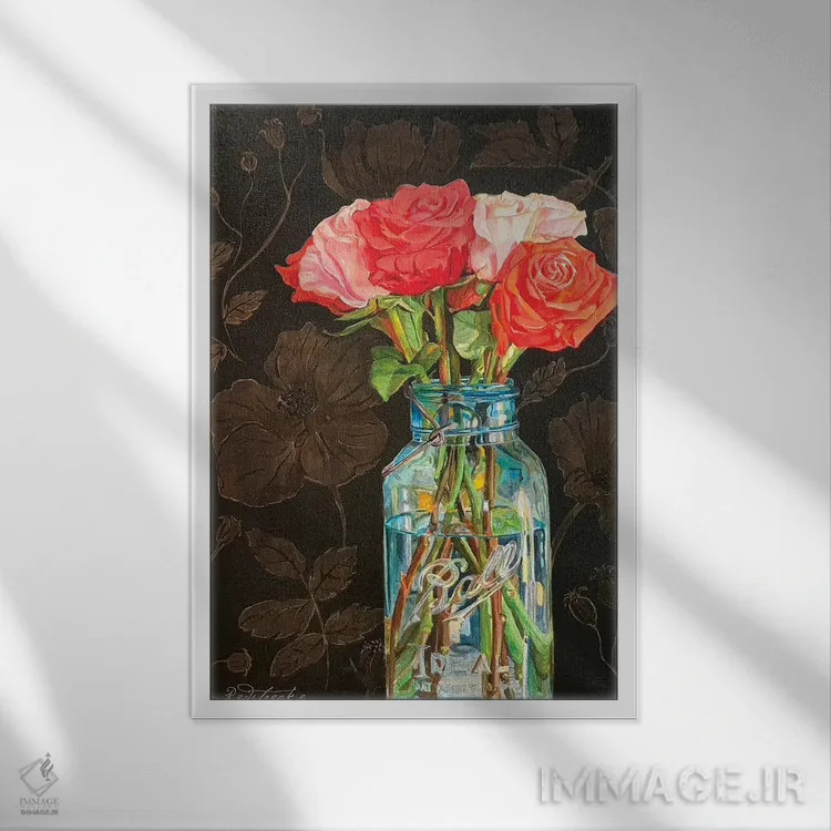 تابلو دکوراتیو گل رز در شیشه ی Ball اثر جنیفر رداستریک - نمای قابدار سفید