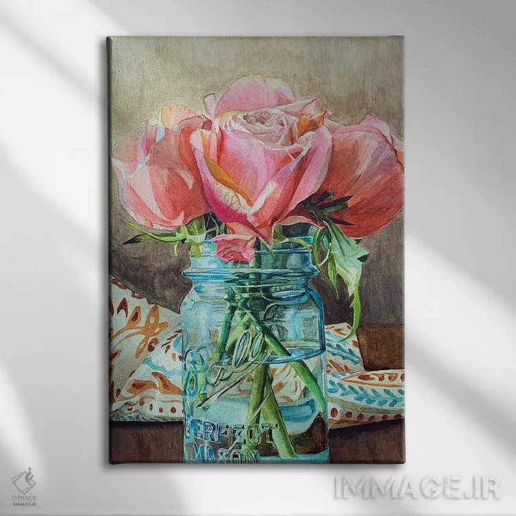 تابلو دکوراتیو گل رز در شیشه ی Ball II اثر جنیفر رداستریک - نمای روبهرو روی دیوار