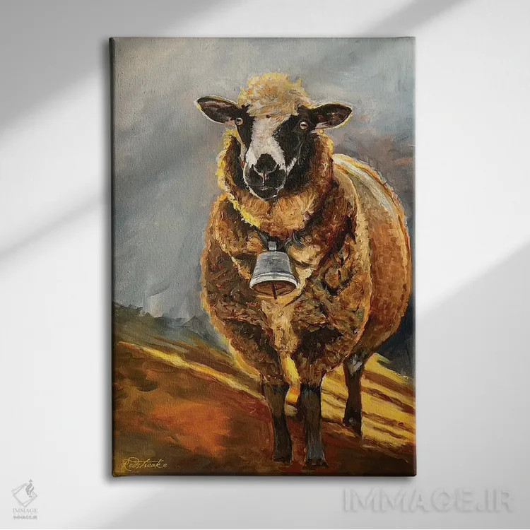 تابلو دکوراتیو گوسفند در غروب اثر جنیفر رداستریک - نمای روبهرو روی دیوار