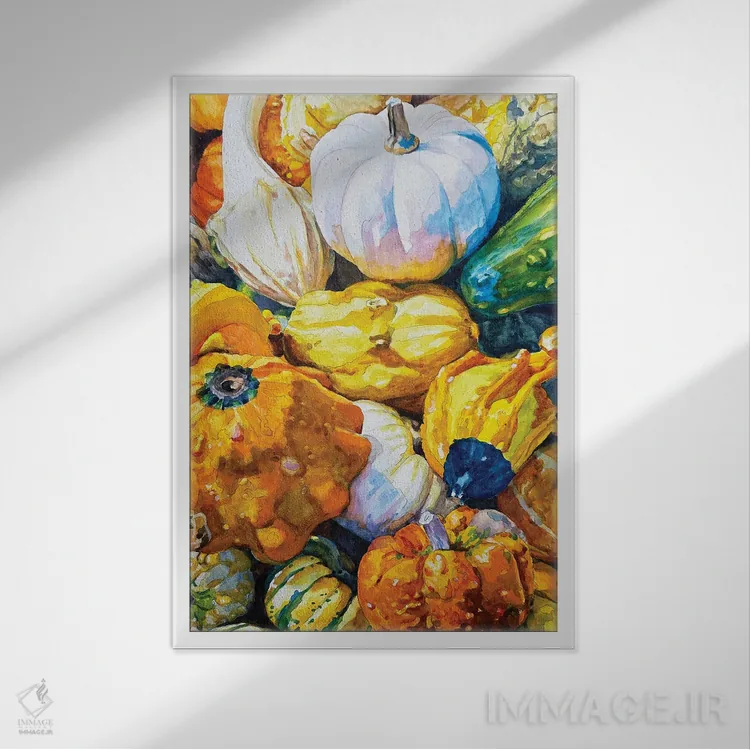 تابلو دکوراتیو کدوهای پاییزی II اثر جنیفر رداستریک - نمای قابدار سفید