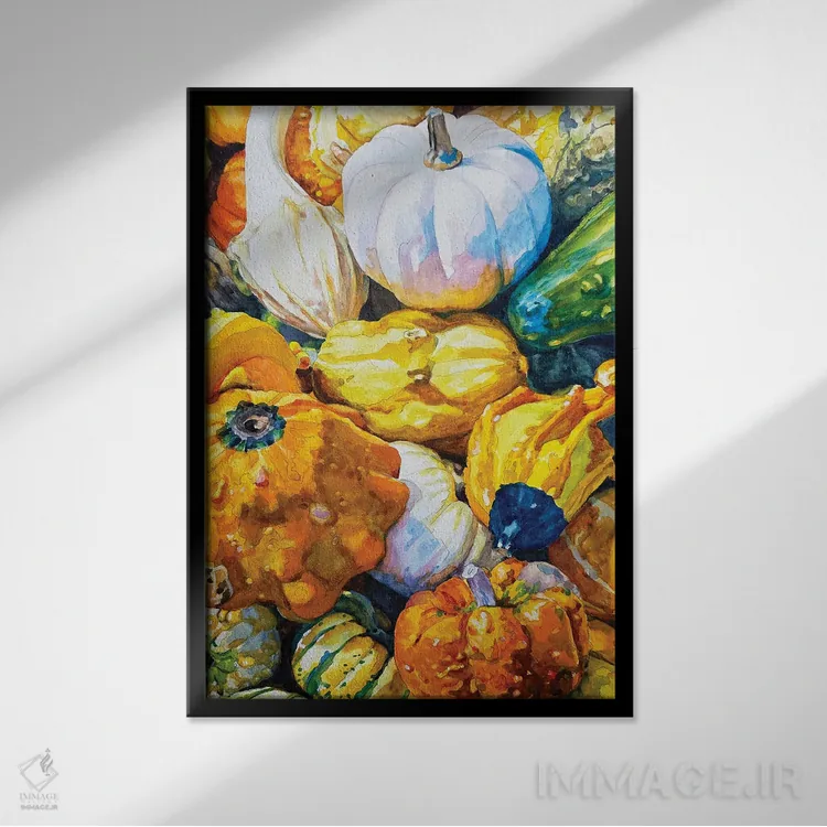 تابلو دکوراتیو کدوهای پاییزی II اثر جنیفر رداستریک - نمای قابدار مشکی