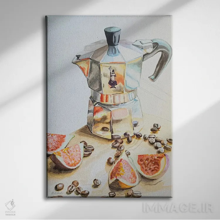 تابلو دکوراتیو قهوه با انجیر اثر جنیفر رداستریک - نمای روبهرو روی دیوار