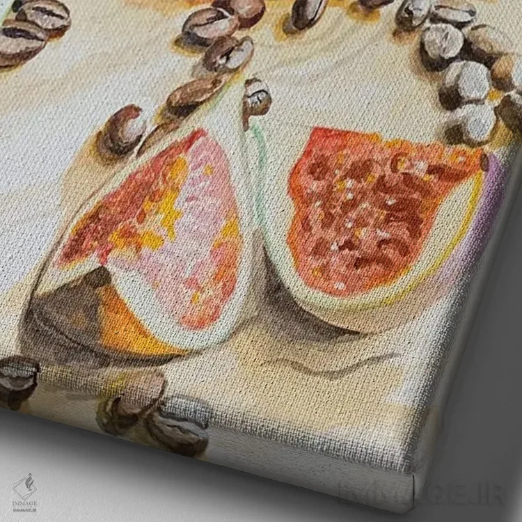تابلو دکوراتیو قهوه با انجیر اثر جنیفر رداستریک - نمای نزدیک بافت بوم