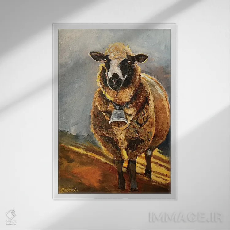 تابلو دکوراتیو گوسفند در غروب اثر جنیفر رداستریک - نمای قابدار سفید