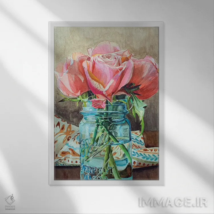 تابلو دکوراتیو گل رز در شیشه ی Ball II اثر جنیفر رداستریک - نمای قابدار سفید