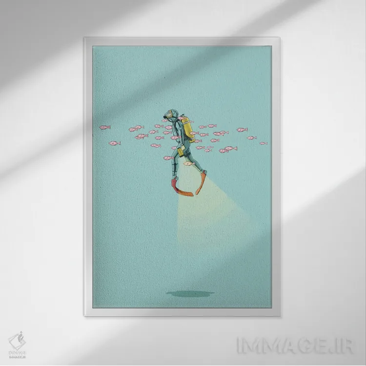 تابلو دکوراتیو شناور زیر دریا اثر جیسون رتلیف - نمای قابدار سفید