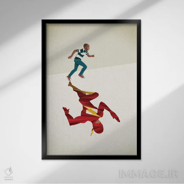 تابلو دکوراتیو دونده سرخ پوش اثر جیسون رتلیف - نمای قابدار مشکی