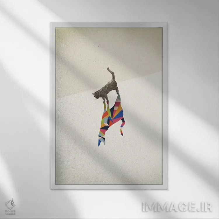 تابلو دکوراتیو سایه متحرک گربه ۱ اثر جیسون رتلیف - نمای قابدار سفید