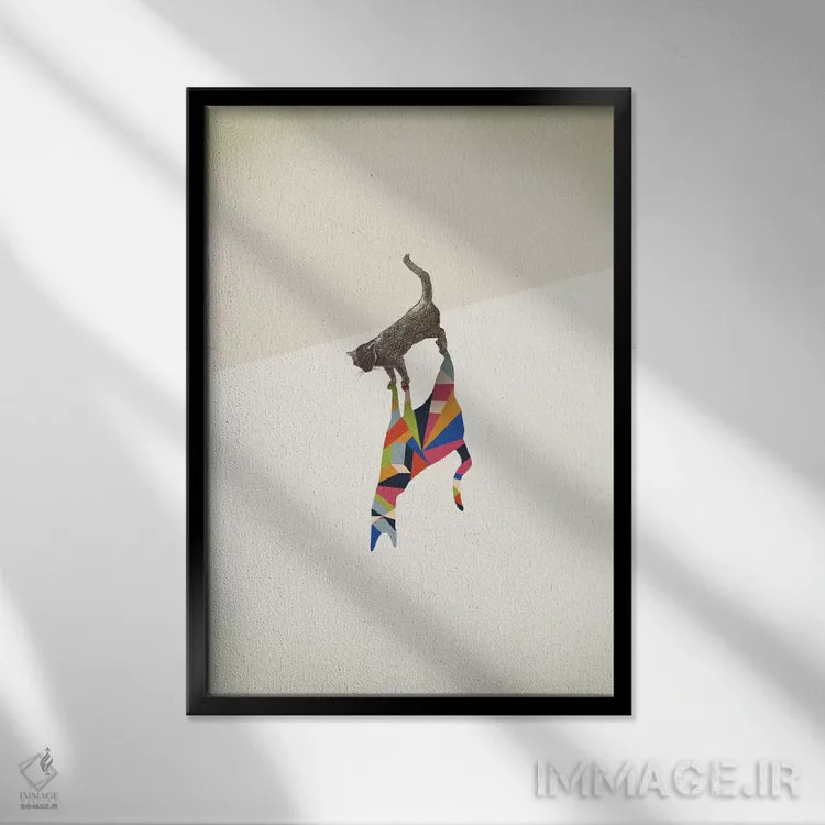 تابلو دکوراتیو سایه متحرک گربه ۱ اثر جیسون رتلیف - نمای قابدار مشکی