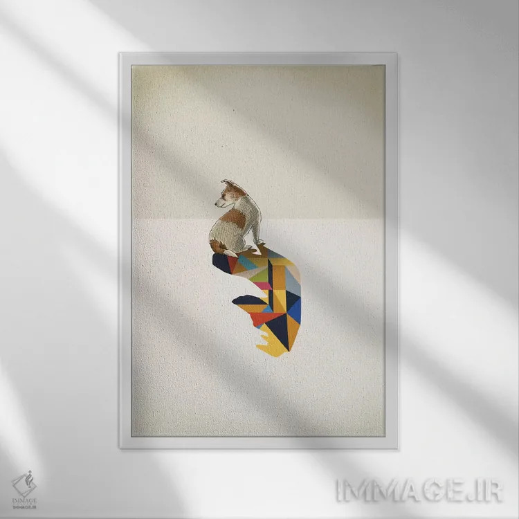 تابلو دکوراتیو سایه متحرک سگ اثر جیسون رتلیف - نمای قابدار سفید