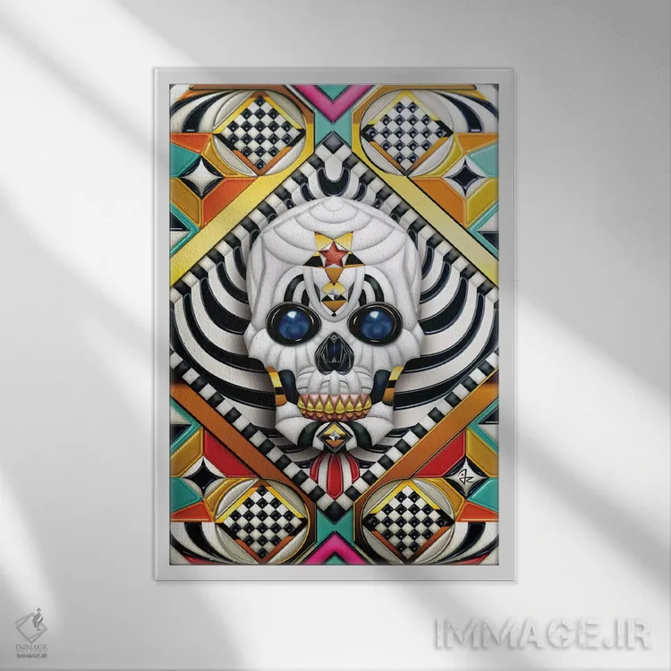 تابلو دکوراتیو جمجمه هندسی اثر جولیو روسی - نمای قابدار سفید