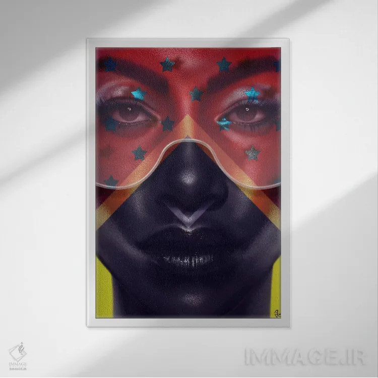 تابلو دکوراتیو ستاره ها و راه راه ها اثر جولیو روسی - نمای قابدار سفید