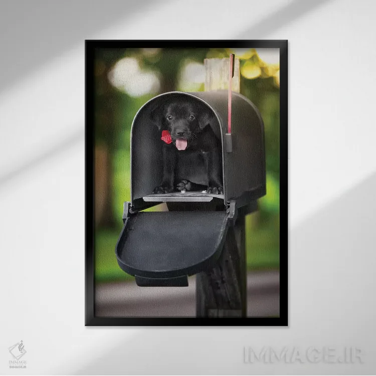 تابلو دکوراتیو تحویل ویژه توله سگ اثر عکاسی جاناتان راس - نمای قابدار مشکی