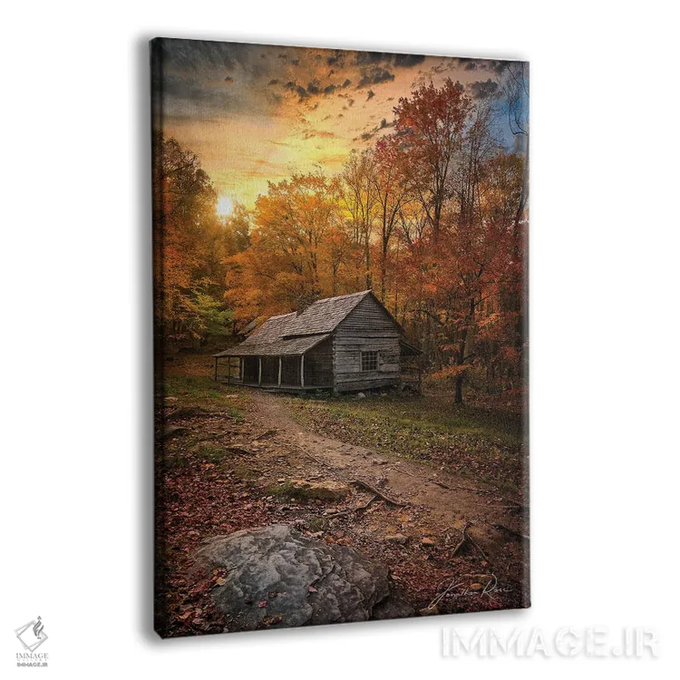 تابلو دکوراتیو غروب نزدیک کلبه چوبی اثر عکاسی جاناتان راس - نمای پرسپکتیو محصول